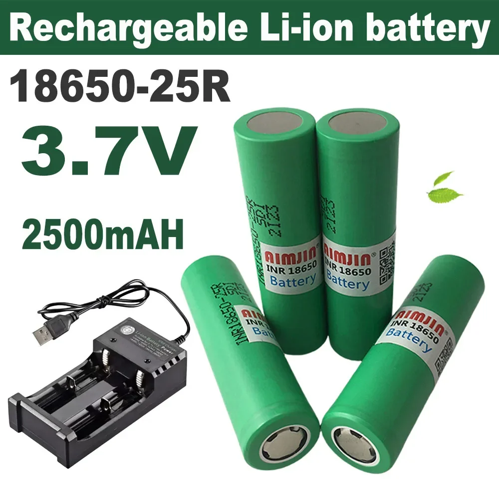 

18650 25R 3.7V 2500mAh Rechargeable Battery With USB Charger, Suitable For Our 18650 Toys, Tools, Flashlight Batteries, Etc