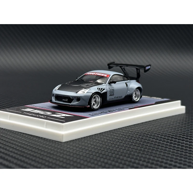 TM In Stock 1:64 350Z GRAY Green Carbon Hood Diecast Diorama Car Model Collection Toy Time Micro