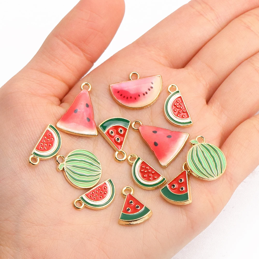 10 Stück 5 Stile Wassermelone Emaille Charms für Ohrringe Anhänger Halskette Obst Charms DIY Armband Schmuckherstellung Sommergeschenke