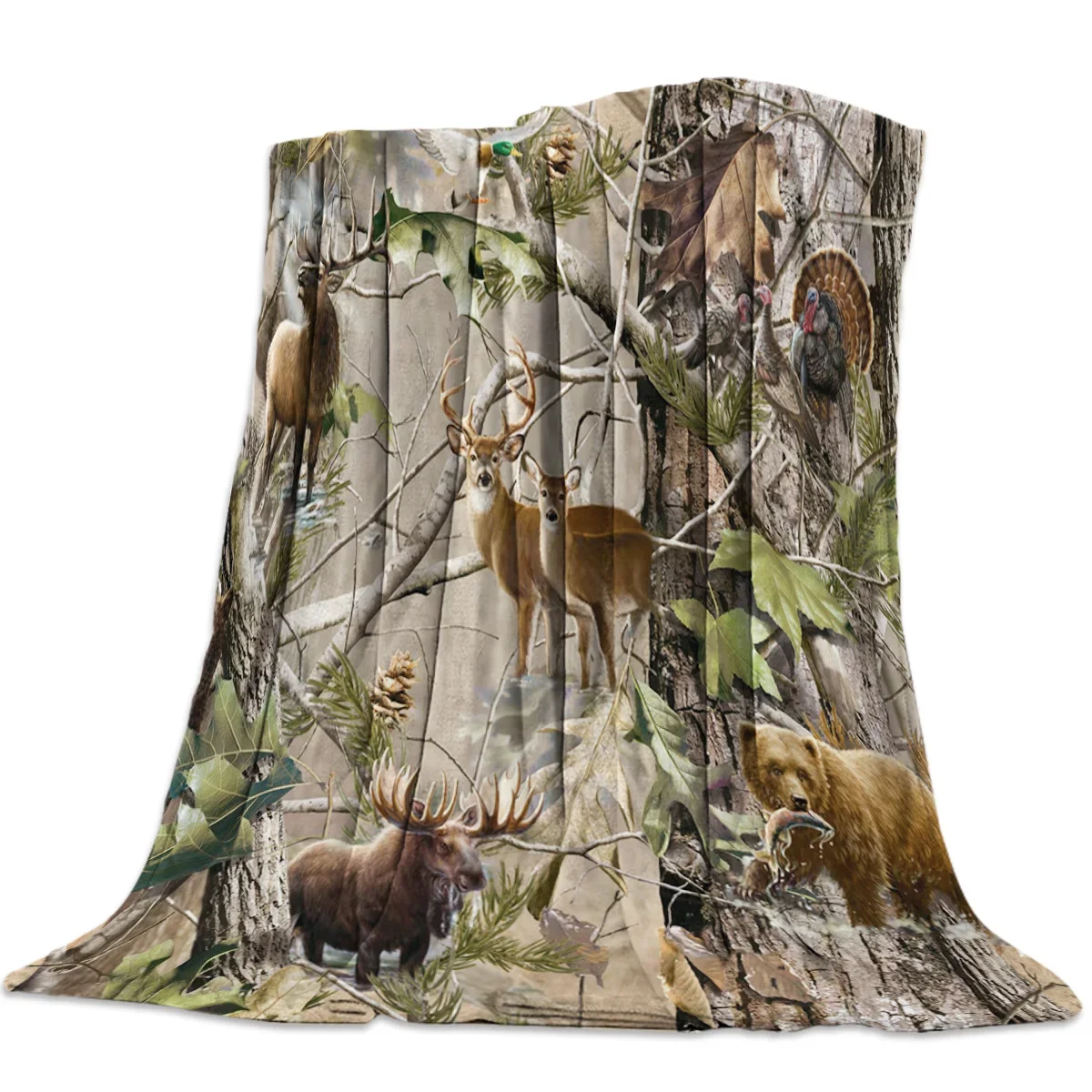 

Bird Bedspread Blankets Flannel Fleece Throw Cover Wrap Forest Deer And Bear Wrinkle-Resistant Skin-Friendly Lightweight