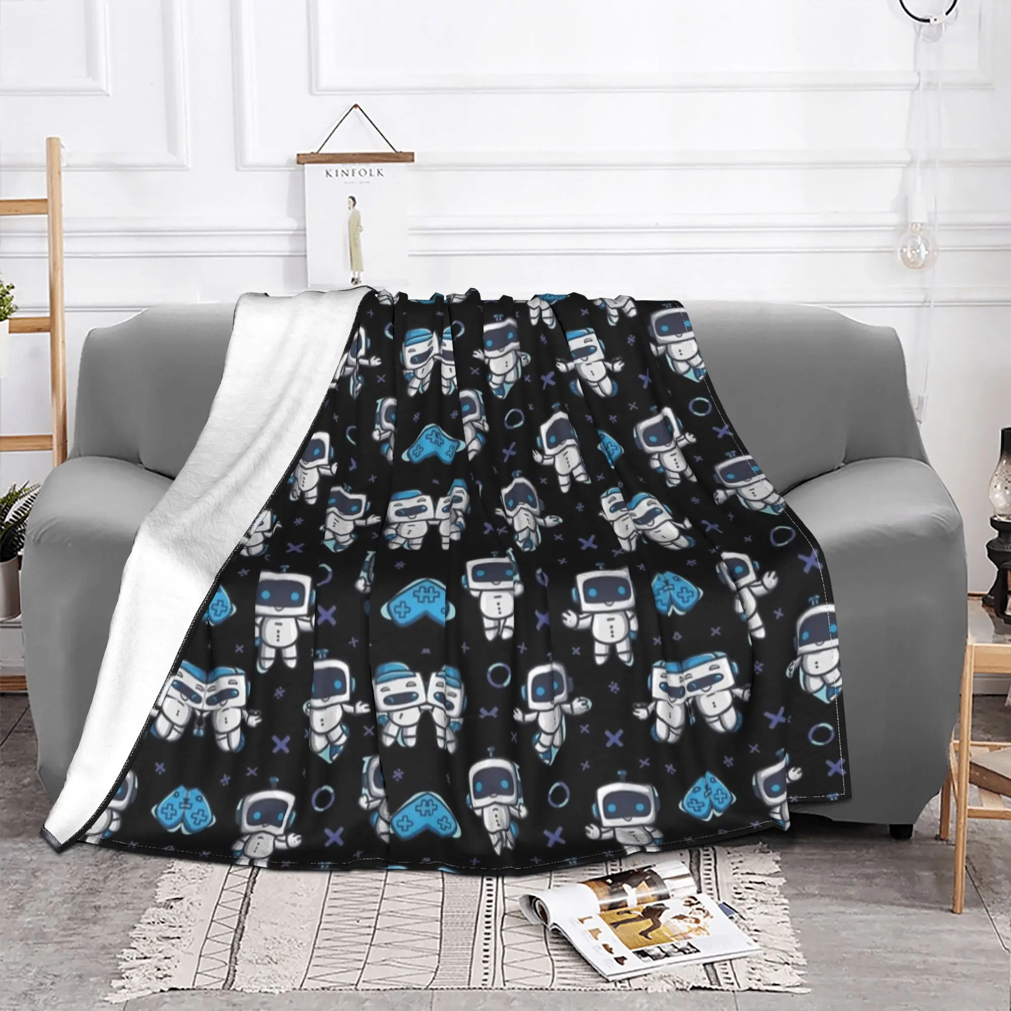 Astrobot Playroom Fleece Throw Blanket Cartoon Game Blanket for Sofa Office Warm Quilt