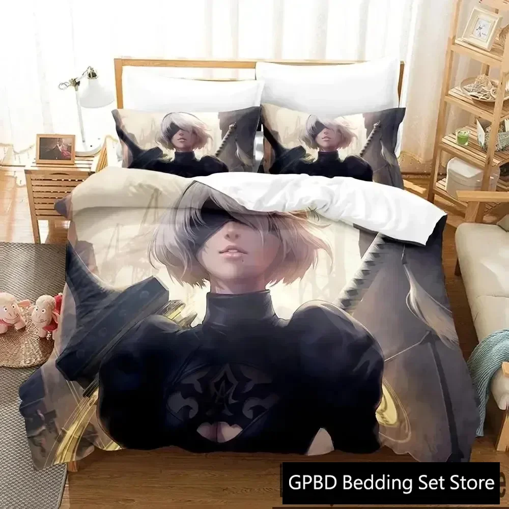 3D Print Anime Game NieR Automata 2B Bedding Set Boys Girls Twin Queen King Size Duvet Cover Pillowcase Bed boys Adult