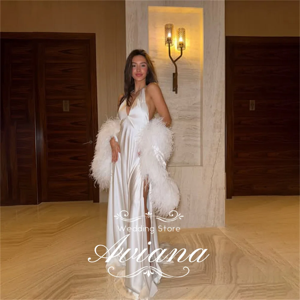 Aviana فستان زفاف مخصص بدون حمالات على شكل قلب من الساتان صدرية مكشكشة فتحة عالية حورية البحر صورة ظلية ذيل طويل 2025