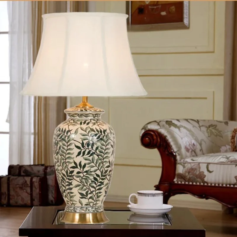 Classical Ceramic Table Lamps American Room Decor Bedroom Bedside European Retro Pattern Fixture study living room floor lights