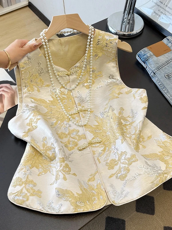 

High-End Retro Women's Vest 2025 Autumn New Chinese Sle National Faion Button round Ne Tang Costume oulder Top