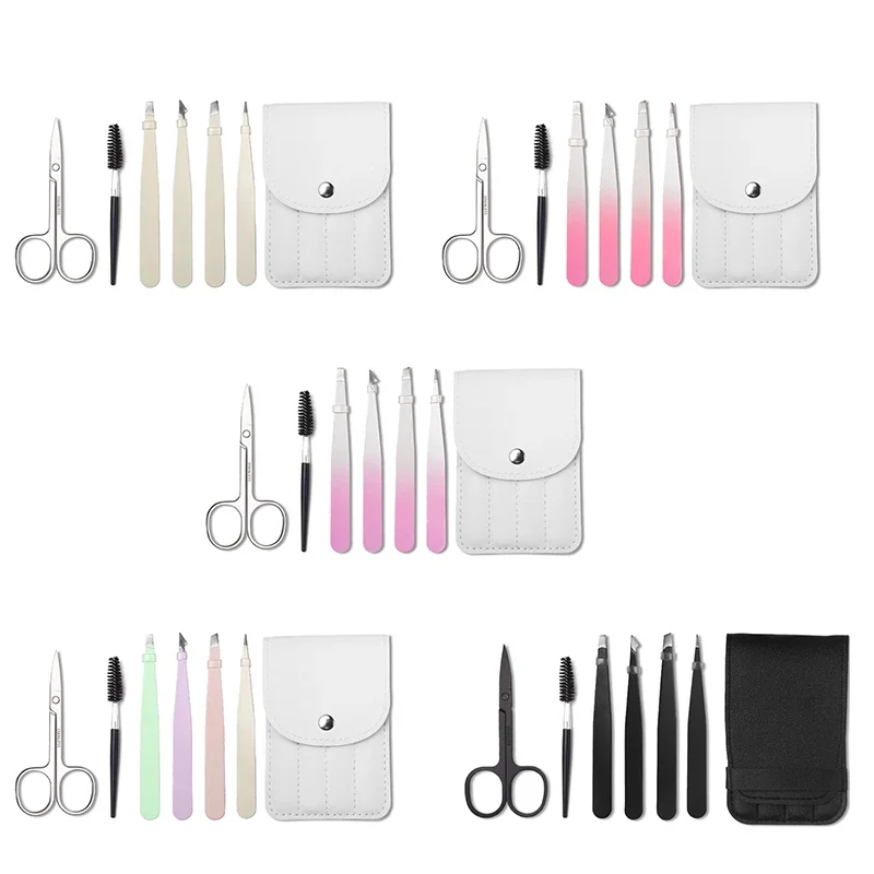 ที่ถอนขนคิ้วอเนกประสงค์ ปลายเฉียง สีสันสดใส 6 ชิ้น/ถุง สำหรับถอนขนบนใบหน้า กำจัดขน แต่งหน้า