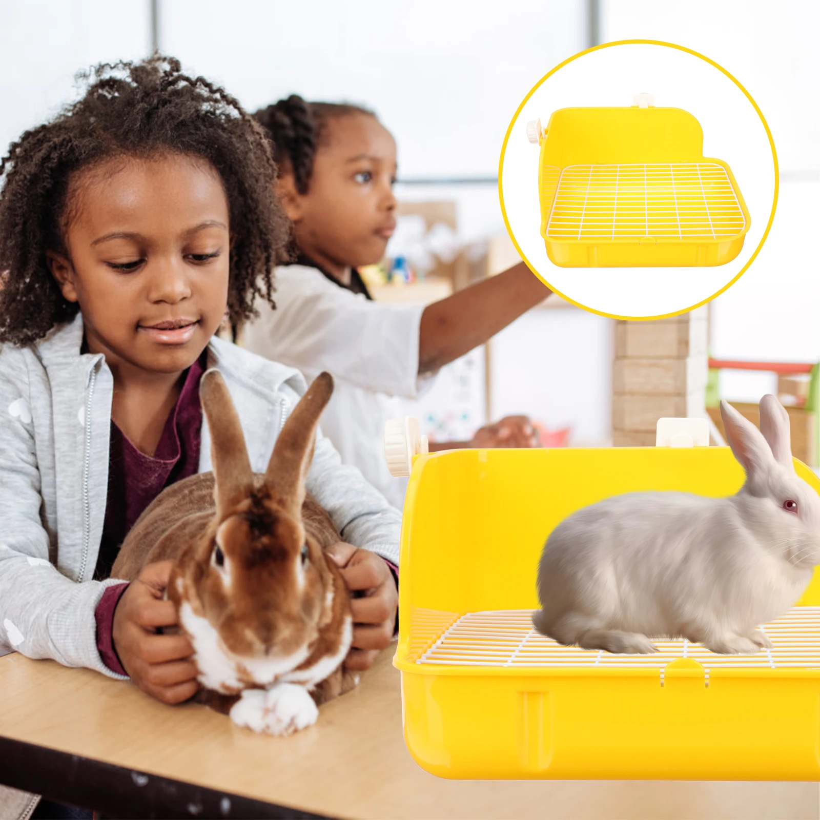 

Plastic Bunny Potty Daily Use Rabbit Litter Box Yellow Detachable Pet Toilet Pan Tray Durable Reusable Home Garden