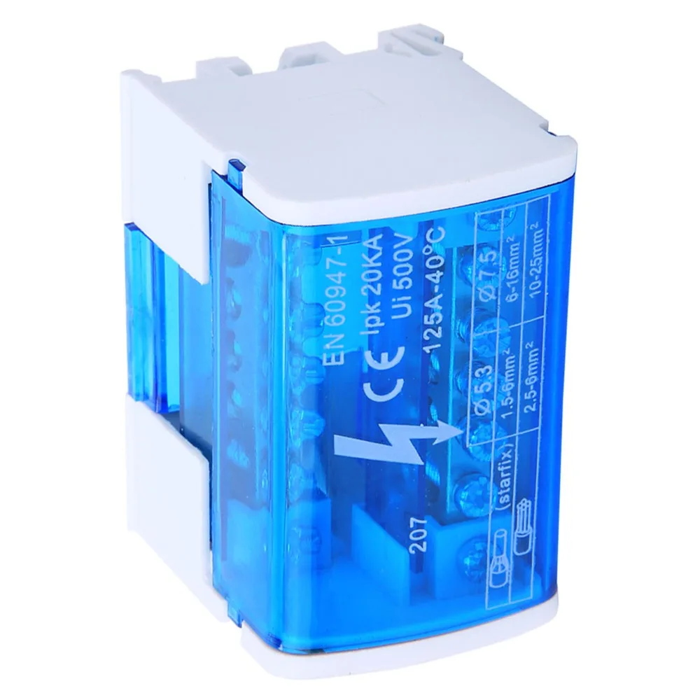 207 Terminal Distribution Box Single Phase 125A Din Rail Terminal Block Distribution Box 2-Level with Dust Cover