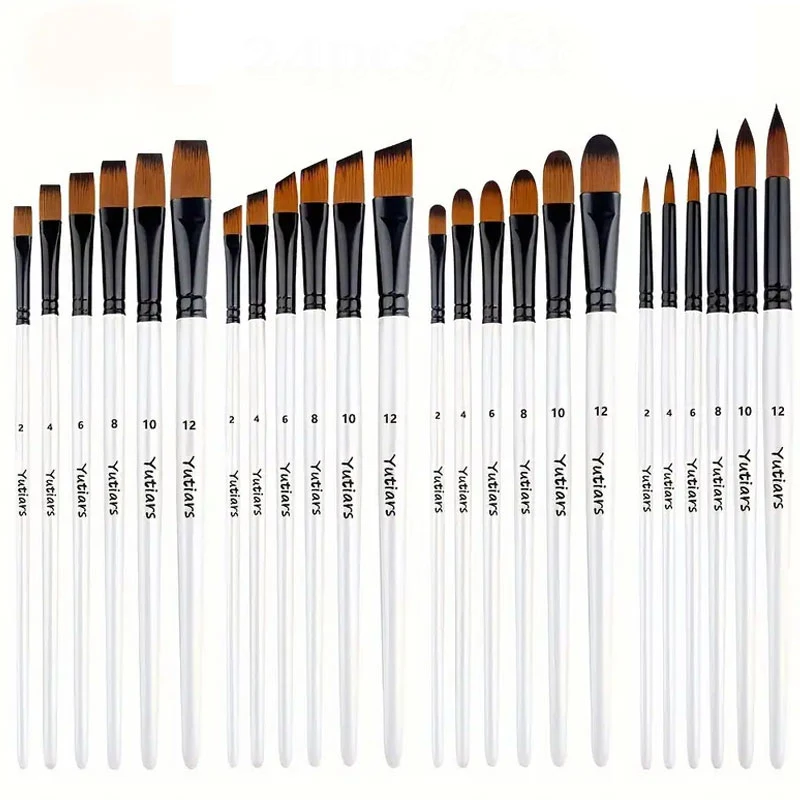 29pcs Nylon Brush Set - Round, Filbert, Flat, Fan, Angular & Detail Brushes for Acrylic, Oil & Watercolor Painting