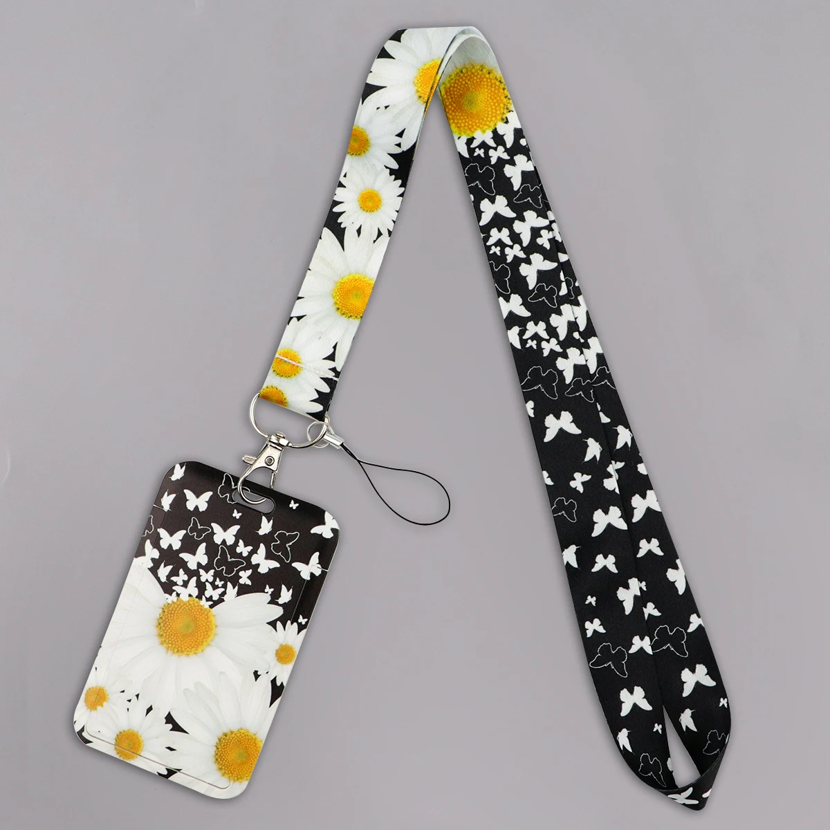 

LX1433 Женский ремешок с изображением Дейзи и бабочки для ключей, идентификатор, кредитная банковская карта, держатель для бейджа, подвеска для телефона, брелок для ключей, аксессуары
