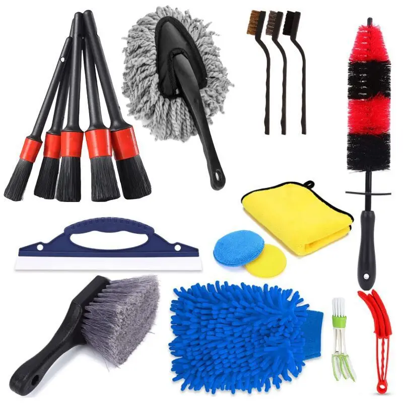 

18PCS Car Beauty Tools Accessories Interior Details Dust Brush Wheel Hub Cleaning Brush Car Wash Gloves Sponge Pad Rag