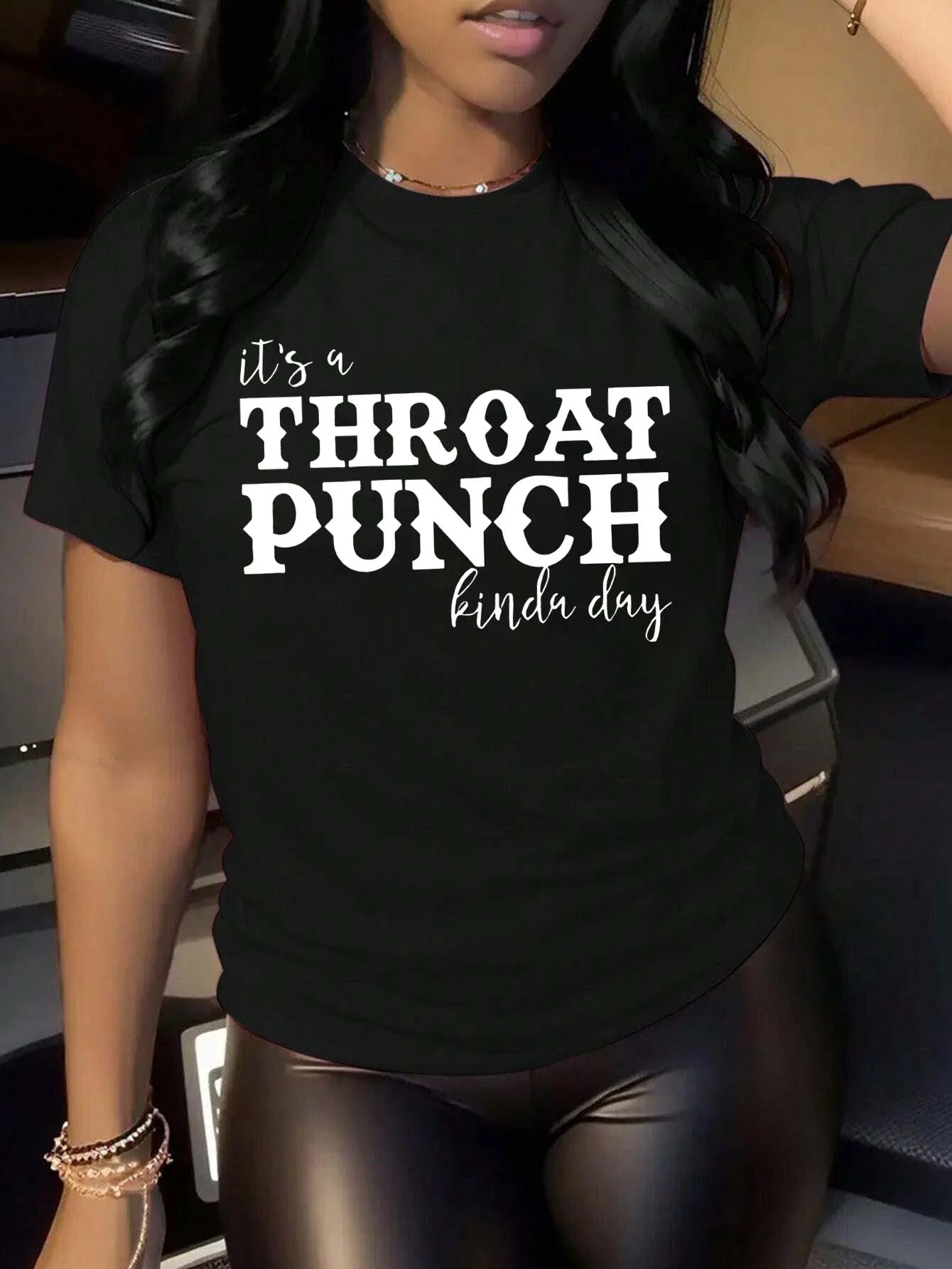 Attitude Statement It's A Throat Punch Kinda Day Graphic Women T Shirt Edgy Fashion Piece Short Sleeve Tshirts