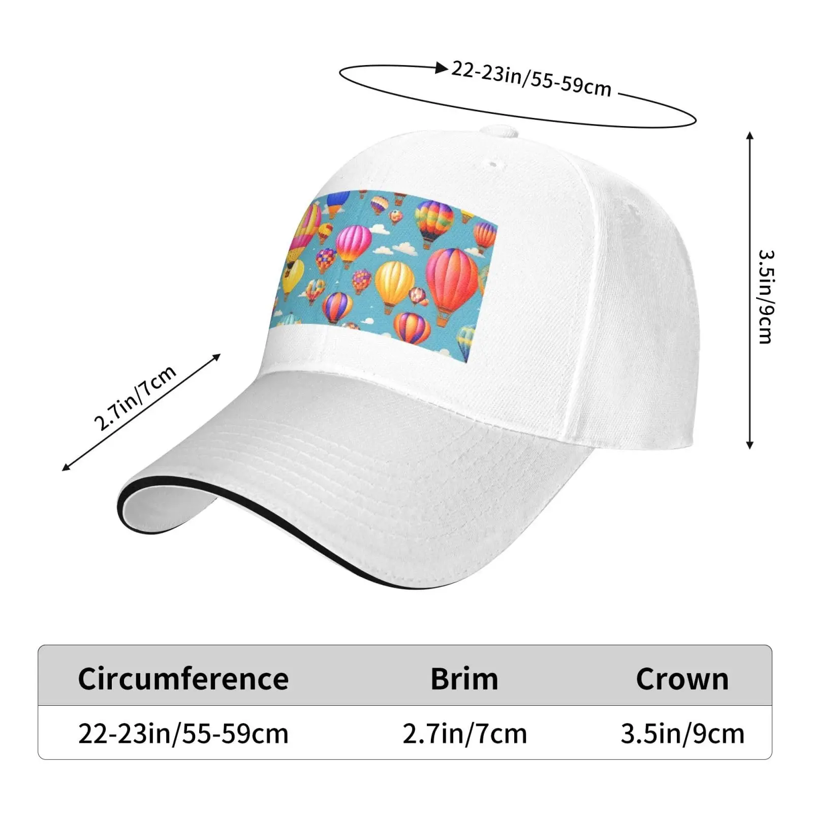 Casquette de baseball réglable avec ballons colorés à air chaud, impression sandwich, casquette de soleil respirante, mode extérieure classique