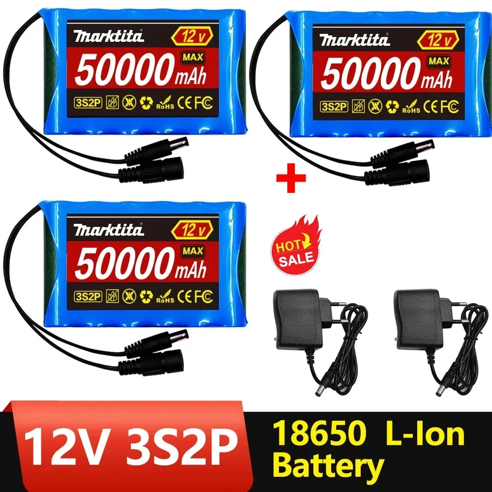 12V 18650 Rechargeable Battery Portable 50000mAh 3S2P Lithium Ion Battery Pack For Electronic Types LED Lamp Light Backup Power