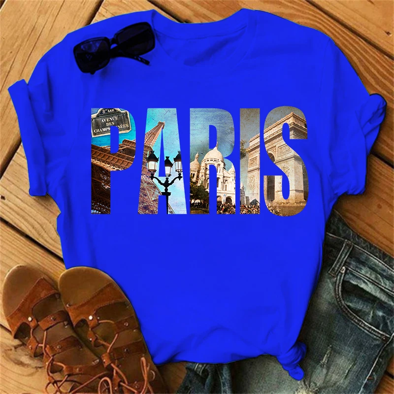 Luxury Brand Paris Graphic Tshirt Female Summer Casual T-Shirts Women\'s Girls Eiffel Tower Streetwear Short Sleeve Tee Shirt