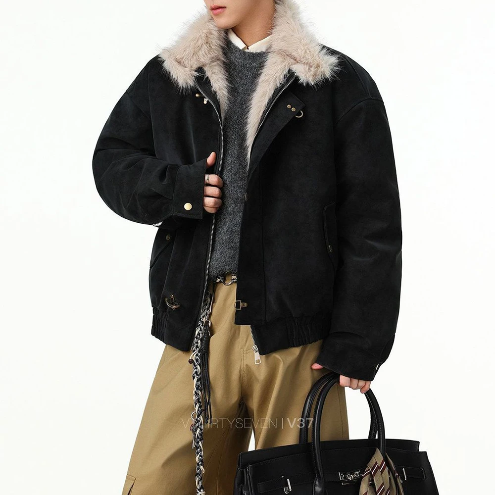 Mens Fuzzy Hook Buckle Casual Jacket Autumn Streetwear Fashion Youth Outdoor Versatile City Boy Statement Leisure Outerwear 2026