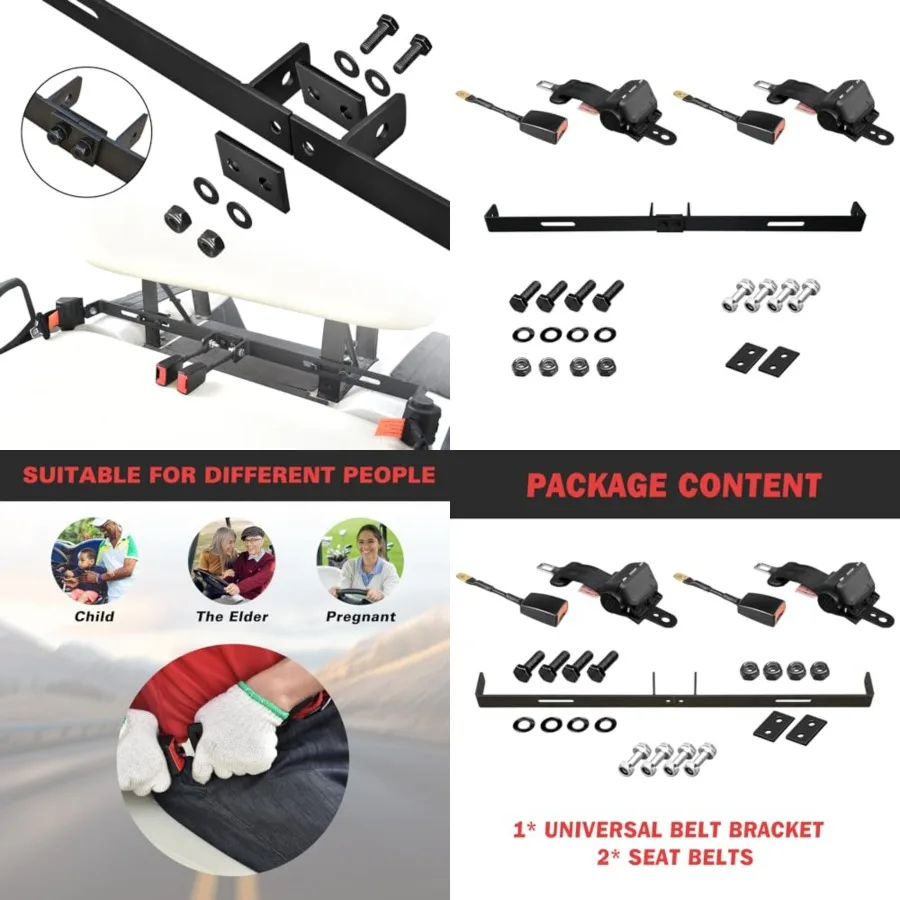 Golf Cart Seat Belts with Belt Bracket Kit 2 Passenger Retractable 42