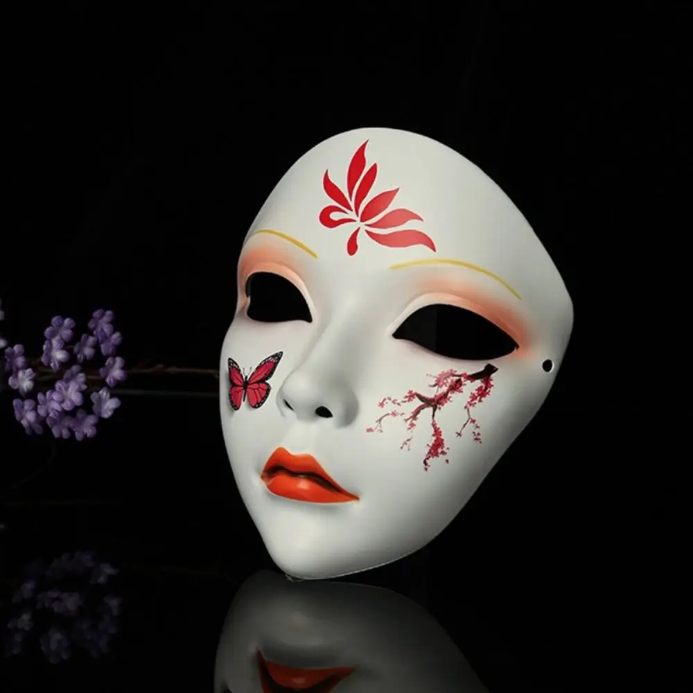 Creative Full Face Cosplay Geisha Mask Flower Spooky Hanfu Cosplay Mask Masquerade Dress Up Japanese Mask Toy Halloween