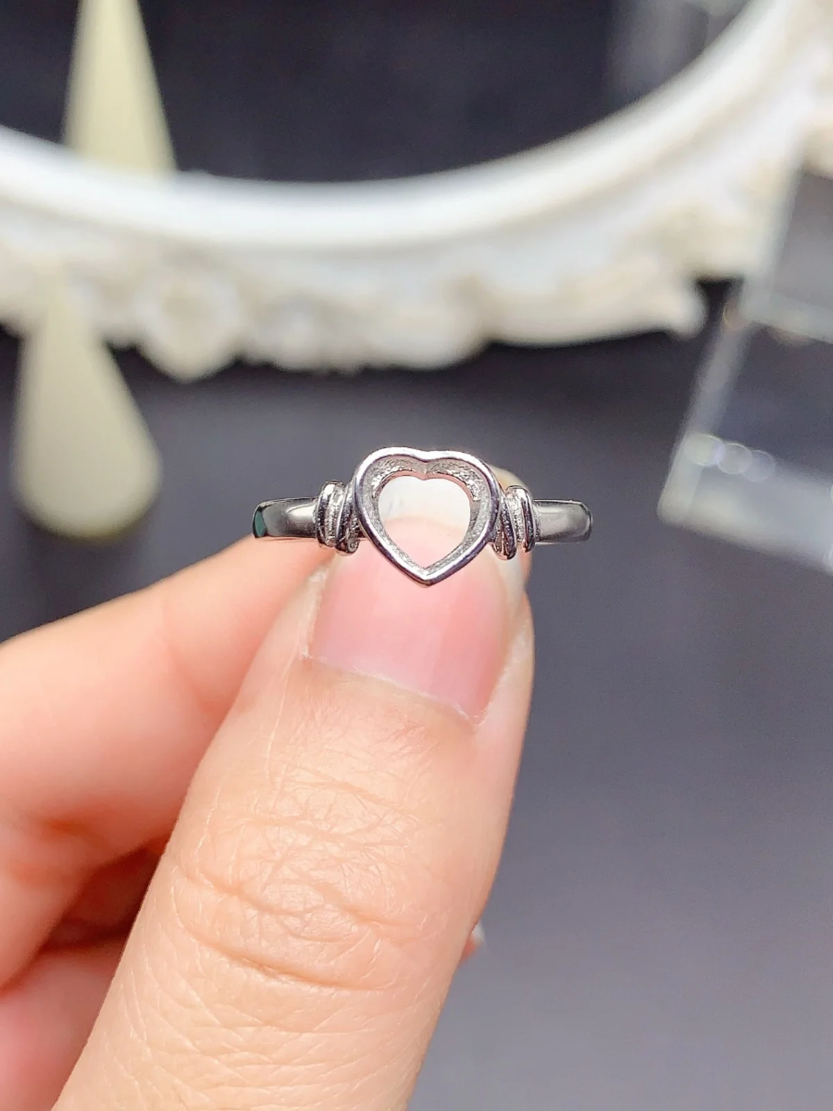 925 Silver Jewelry Setting S925 Silver Fashionable Simple Pack Set with Heart  Gemstone Ring Setting Semi Mount Ring Setting