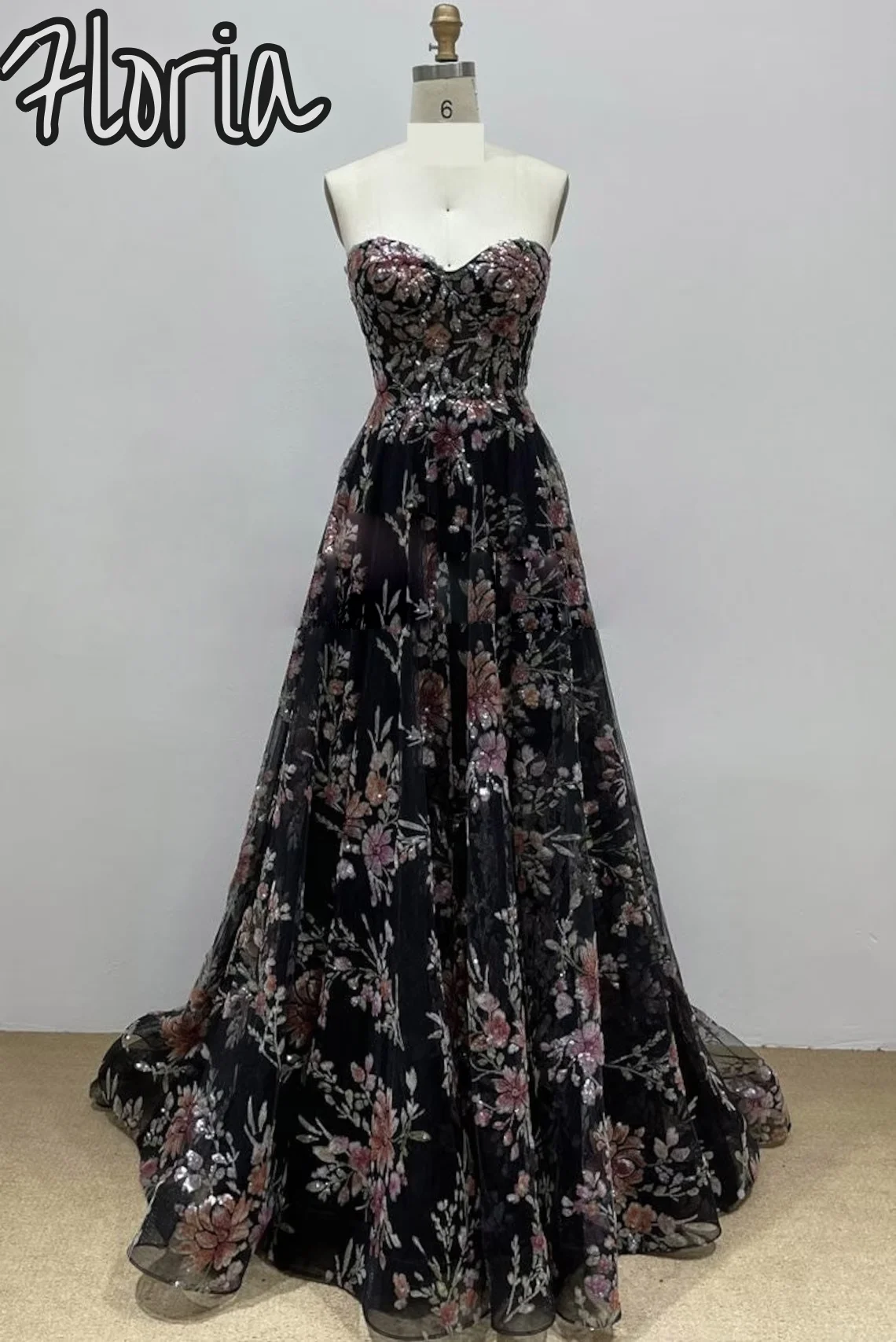 Floria Elegant Beading Sequined Party Dresses Blossom Off The Shoulder Prom Dresses Slit Tulle Formal Evening Dresses