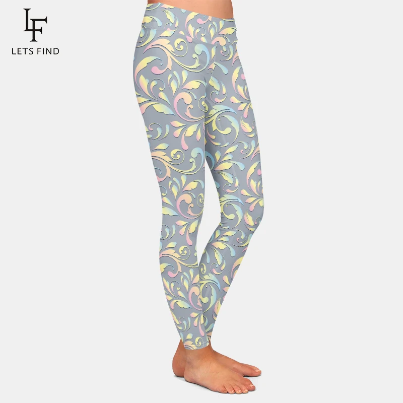 Letsfind alta quaility mulheres leggings de fitness moda flores impressão macio magro feminino cintura alta leggings