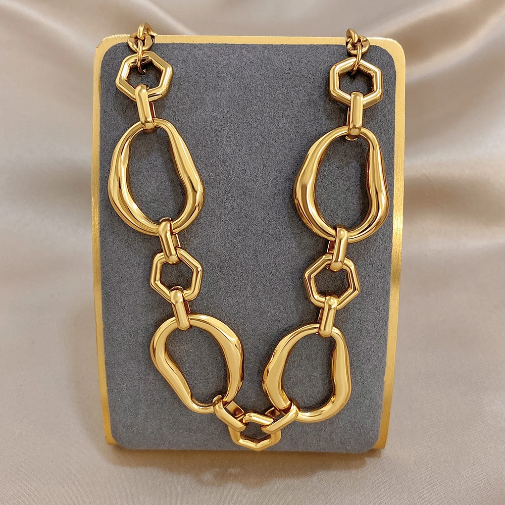 Irregular Geometric Circle Chain Necklaces for Women Fashion Gold Silver Color Stainless Steel Necklace Waterproof Jewelry view 4