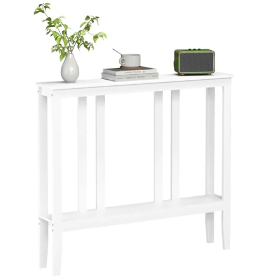 

Bamboo Console Tables for Entryway 36.2" Long 2 Tier Hallway Table Behind Couch 7" Narrow Sofa Table for Entrance Entry Living