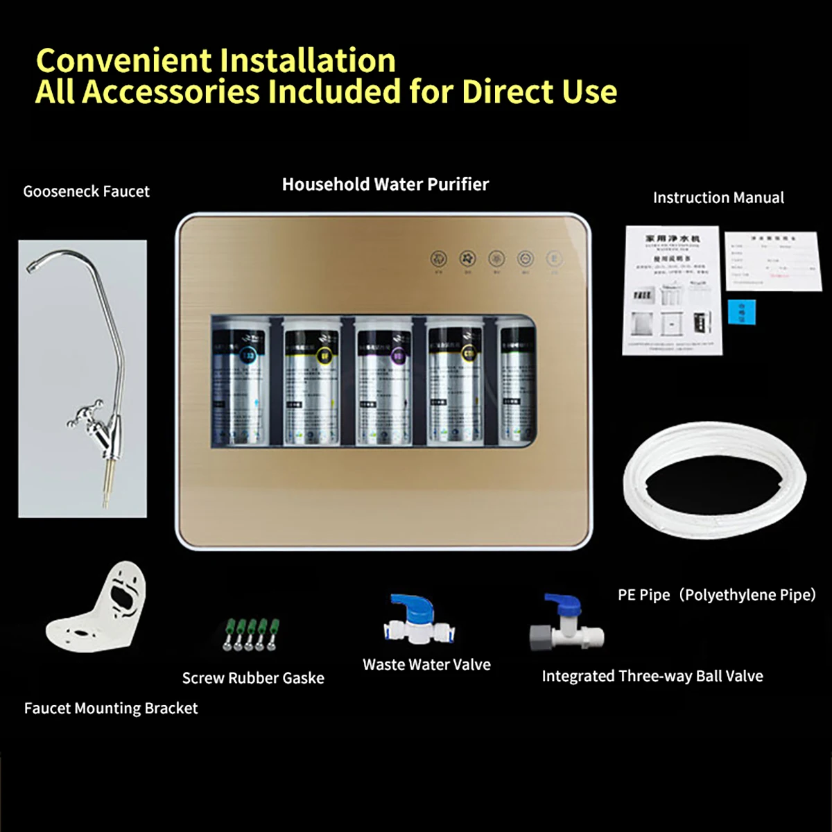 جهاز تنقية المياه للترشيح الفائق للمطبخ مكون من 5 مراحل لا يتطلب كهرباء، سهل التركيب وإزالة البكتيريا/الصدأ/الرواسب #3