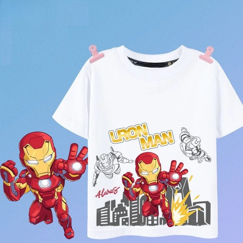 

2026 Iron Man Cotton Short Sleeve Tee for Boys, Summer Kids Casual Shirt Superhero Style New Arrival