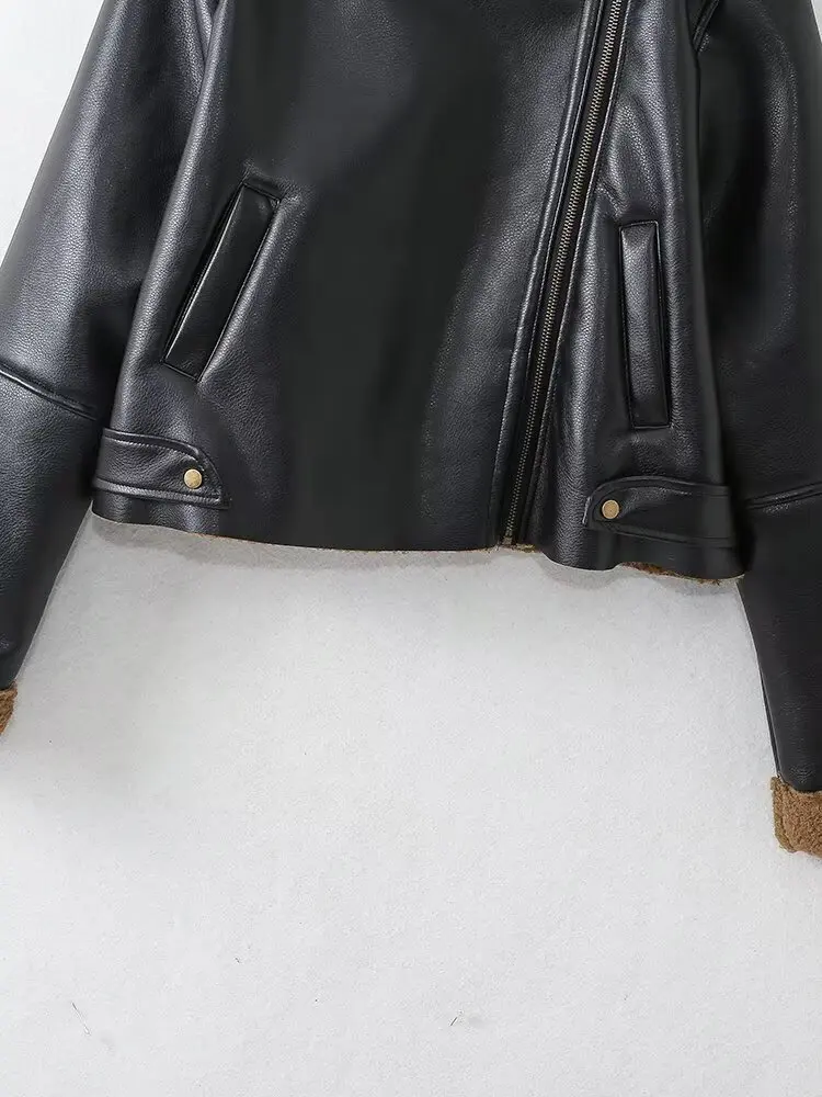 American Sle Loose Fit Biker Jaet Colletto Faionable da donna Cappotto in pelle e pelliccia Or Capispalla Chiusura con cerniera Lungo Sve