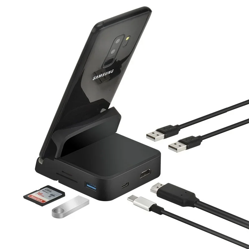8 في 1 نوع C HUB محطة إرساء حامل هاتف ديكس الوسادة محطة USB C إلى HDMI متوافق حوض مجموعة شاحن الطاقة لسامسونج