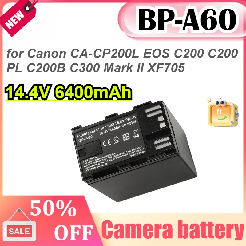 

14.4V 6400mAh BP-A60 Camera Battery for Canon CA-CP200L EOS C200 C200 PL C200B C300 Mark II XF705 Replacement Battery