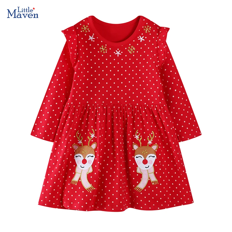 

Костюм для девочек с рождественской вышивкой Little maven, детская одежда, осенне-весенние праздничные платья с длинными рукавами для маленьких девочек