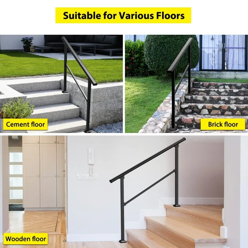 Handrails for Outdoor Steps, 4 Step HandRail Fit 3 or 4 Steps Outdoor Stair Railing, Metal Porch Railing