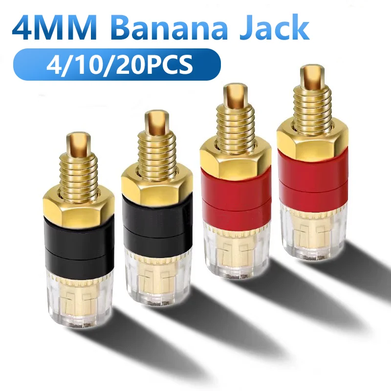 4Pcs 4mm Gold Plated HIFI Speaker Amplifier Binding Posts Brass Terminal Connector With Transparent Shell Banana Plug Socket