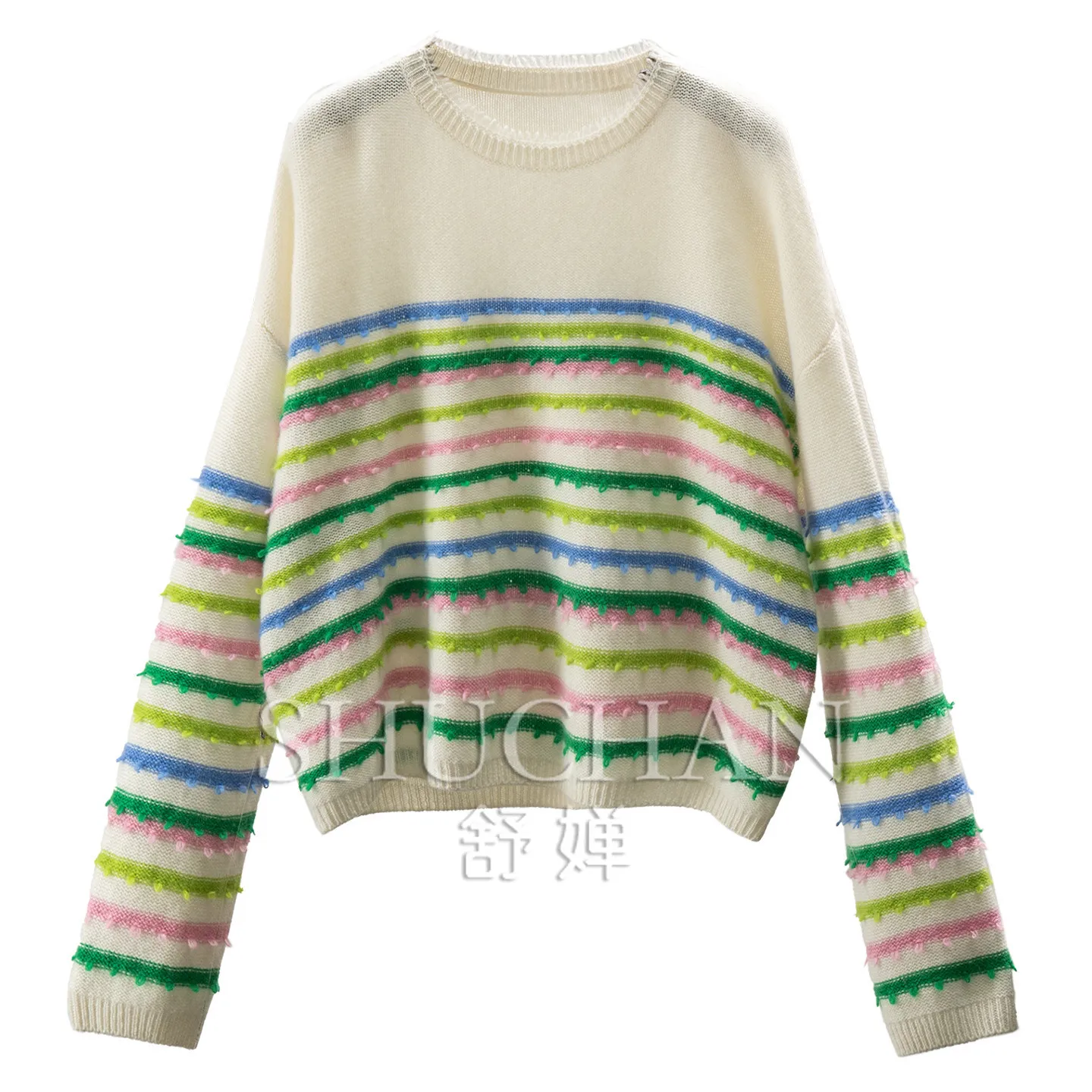 Colorful pullover Italian Healing Contrasting Stripes 100 Cashmere Long Sleeve Sweater Women's 95W1
