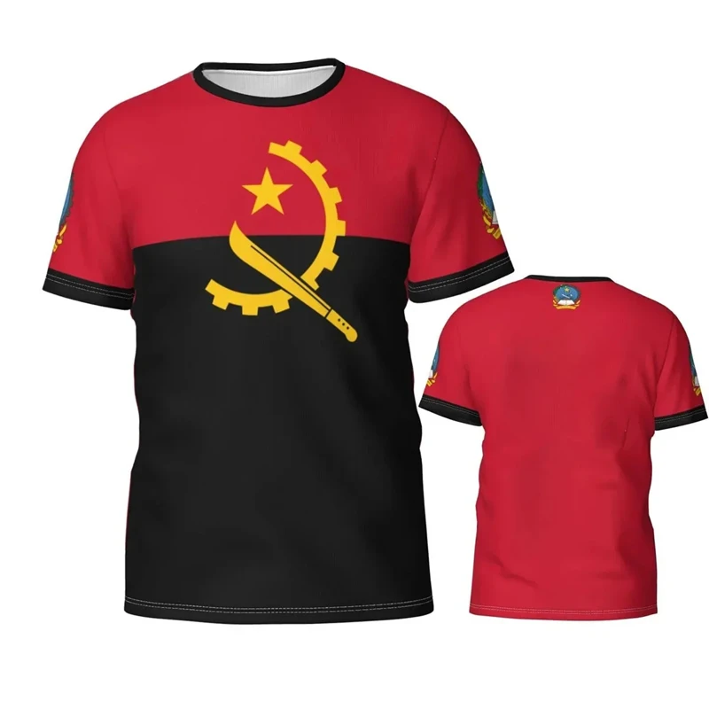 Angola Flag Summer Men\'s T-Shirt Angolan National 3D Print T-Shirt O-Neck Oversized Tops Sports Fitness Short Sleeves Tee Shirts