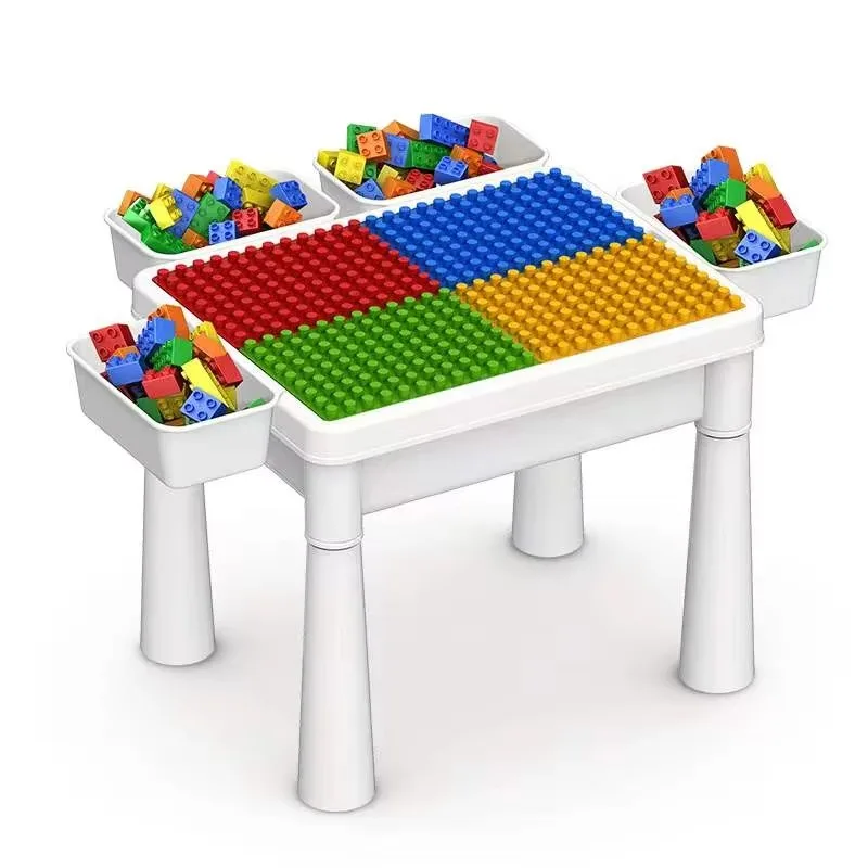 

Kids Educational Activity Table Set Game Board Toy Storage Compatible Brick Building Block Table