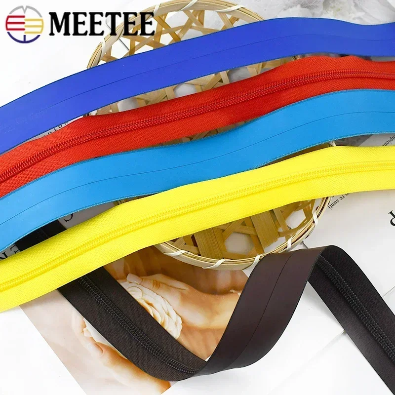 Meetee 1/2/3M 5# Nylon Zipper Tapes Waterproof Coil Plastic Zippers with Zip Sliders DIY Garment Bags Repair Sewing Accessories