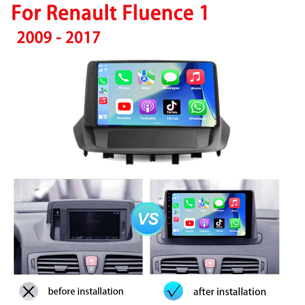 Android 15 For Renault Fluence 1 2009 - 2017 Multimedia Monitor Carplay Auto WIFI Navigation Player Video Stereo GPS Radio QLED