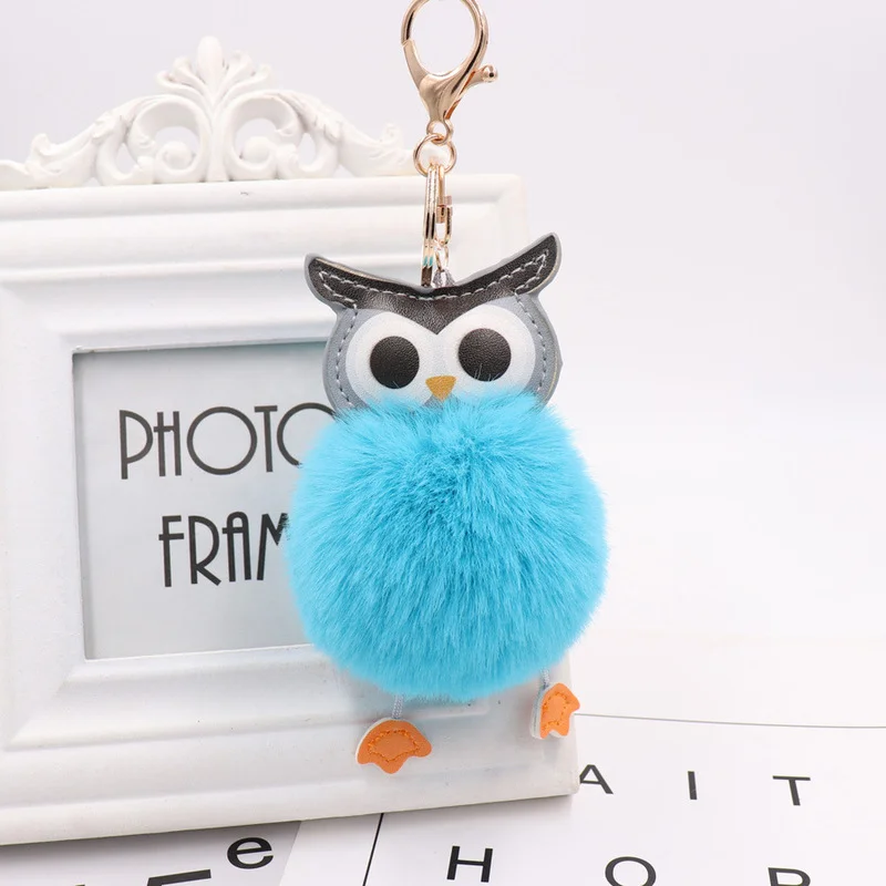 XQFATE Cute Owl Plush Doll Keychain for Women Cartoon Leather Car Pendant Key Ring Bags Mobile Phone Accessories Jewelry Gifts