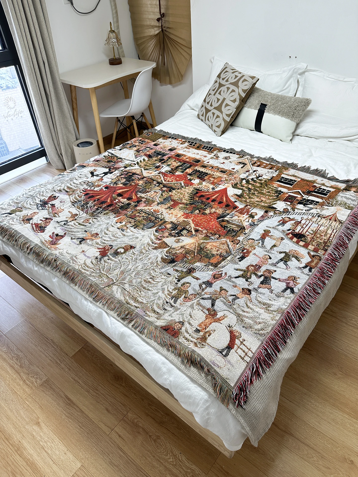 

Christmas Town Woven Tapestry Sofa Cover Home Decor Wall Hanging Cartoon Atmosphere Vintage Feel Mixed Fiber Rectangular Tape...