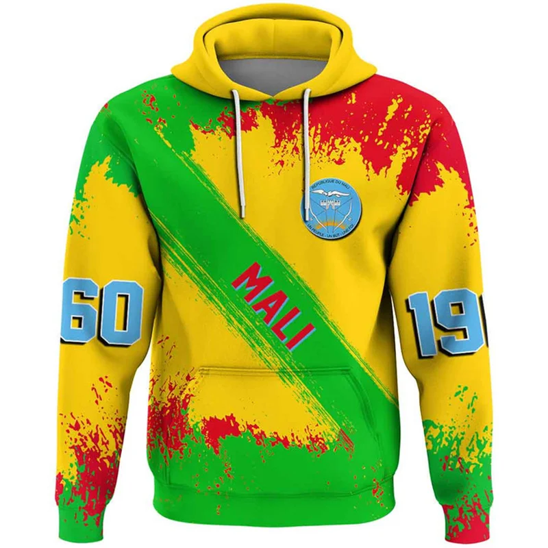 Harajuku 3D Republic-of Mali National Flag Print Hoodies Mali Coat Of Arms Graphic Hooded Sweatshirts Fashion Mens Clothing Tops