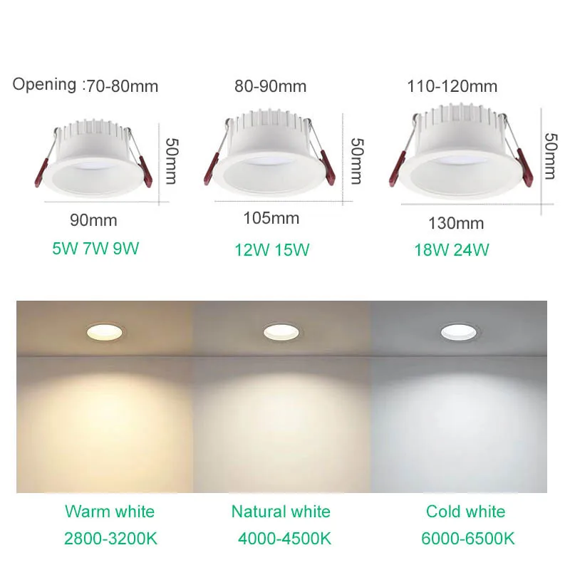 Dimmable LED downlight ceiling lamp anti glare 7W 9W 12W 15W 18W LED spot lamp backlight indoor lighting AC220V 110V