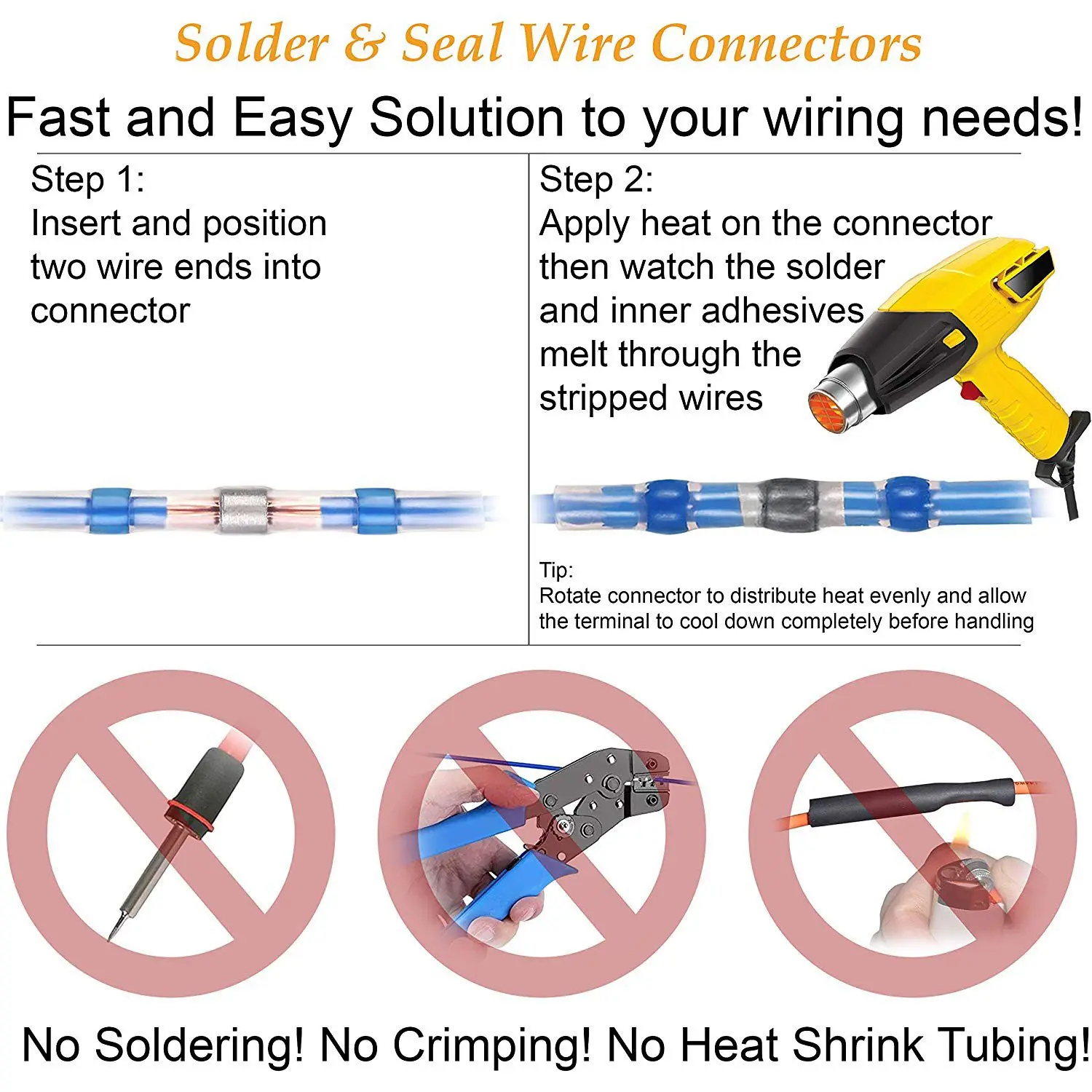 A74E-150PCS Solder Seal Wire Connectors Kit Heat Shrink Butt Connectors Waterproof And Insulated Electrical Wire Terminals Water