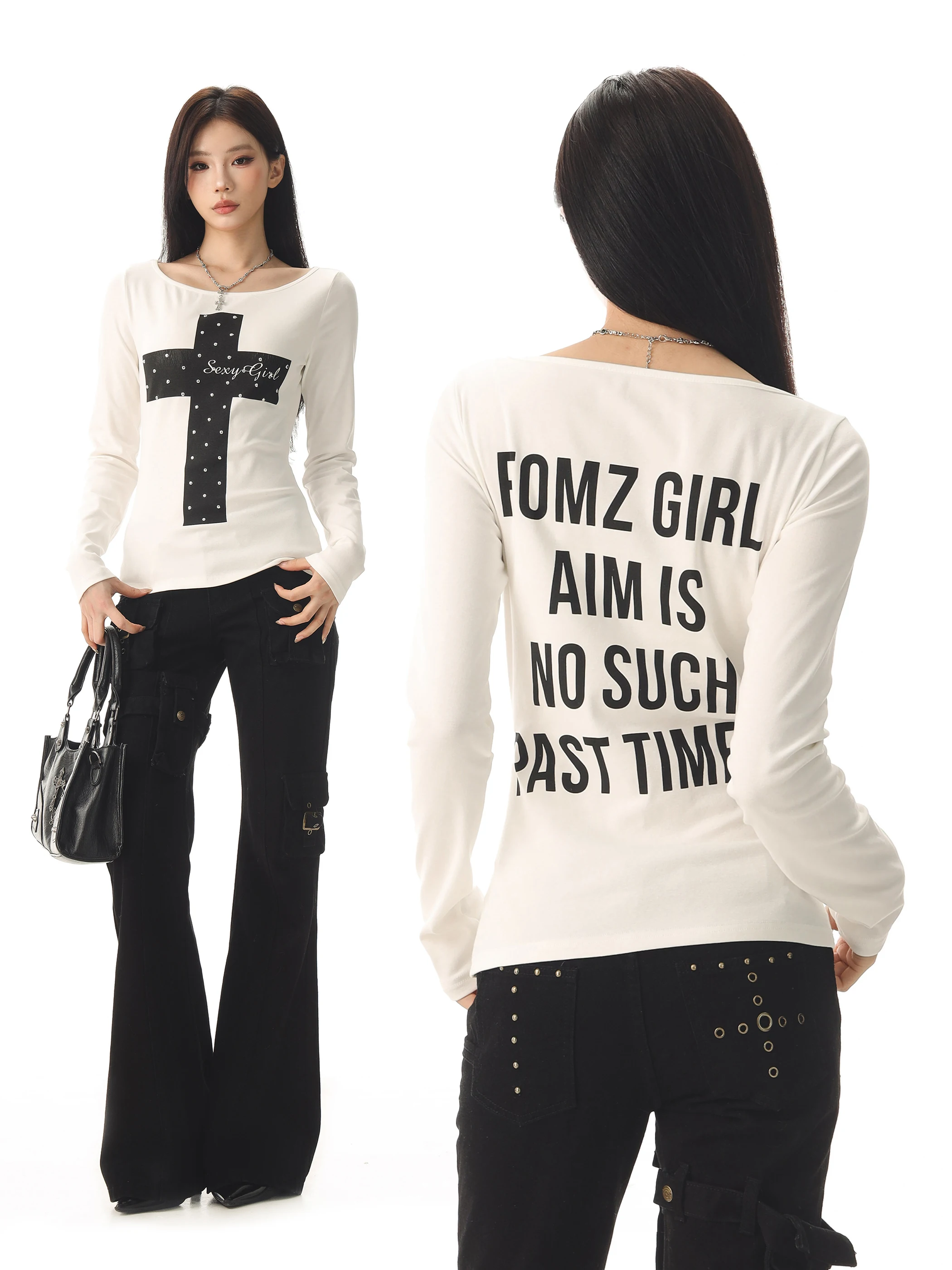 

Ретро-футболка женская с длинным рукавом, приталенная, с эффектом утяжки на талии, с потертостями, крестообразными заклепками, в стиле Captain America, базовая футболка