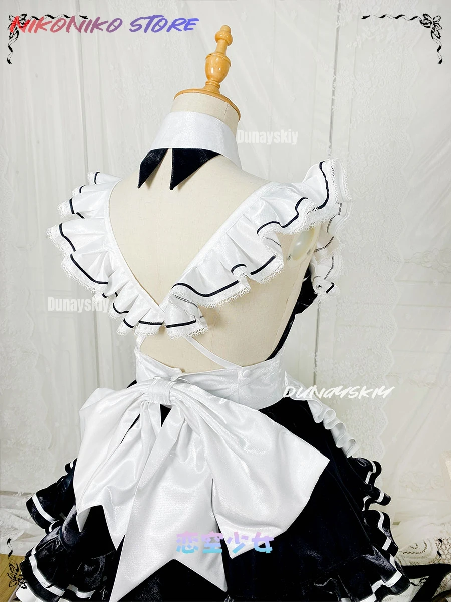 أزياء نيكي التأثيرية للنساء فستان خادمة خاصة أنيمي كوسبلاي آذان القط الخاصة أزياء الهالوين أسود وأبيض خادمة كوسبلاي