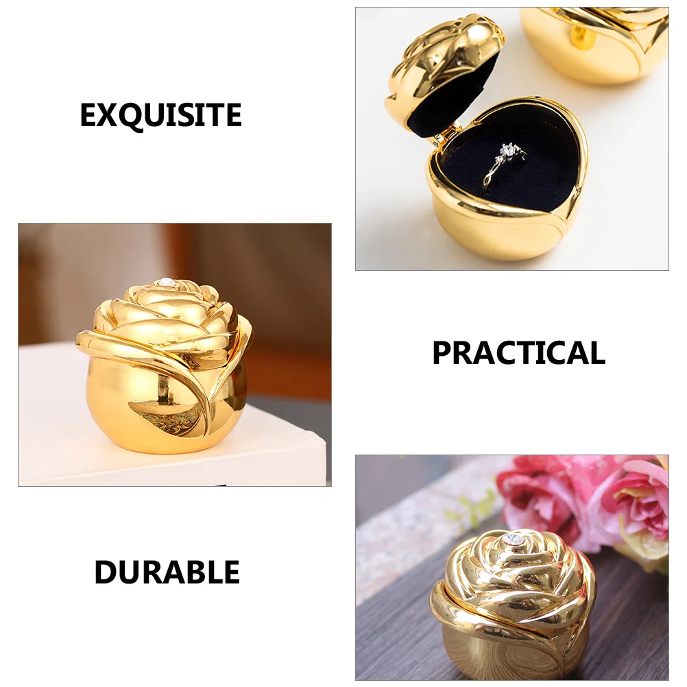 

Шкатулка для драгоценностей в виде розы, держатель для обручального кольца, ganizer, подарок для свадебного душа, романтический футляр для колец, бутон розы, материал из цинкового сплава, легко открывается