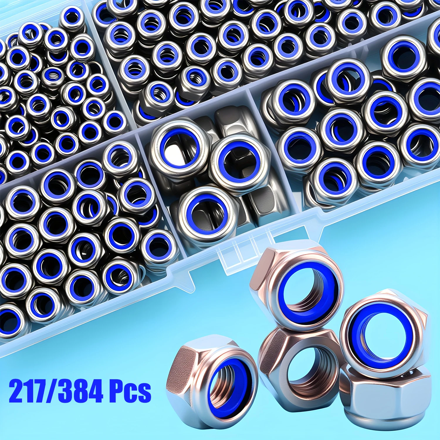 217pcs Or 384pcs of Anti-Lock Hexagonal Nuts - Designed to Prevent Slipping, These Full-Thread Fasteners Come in Sizes M3-8
