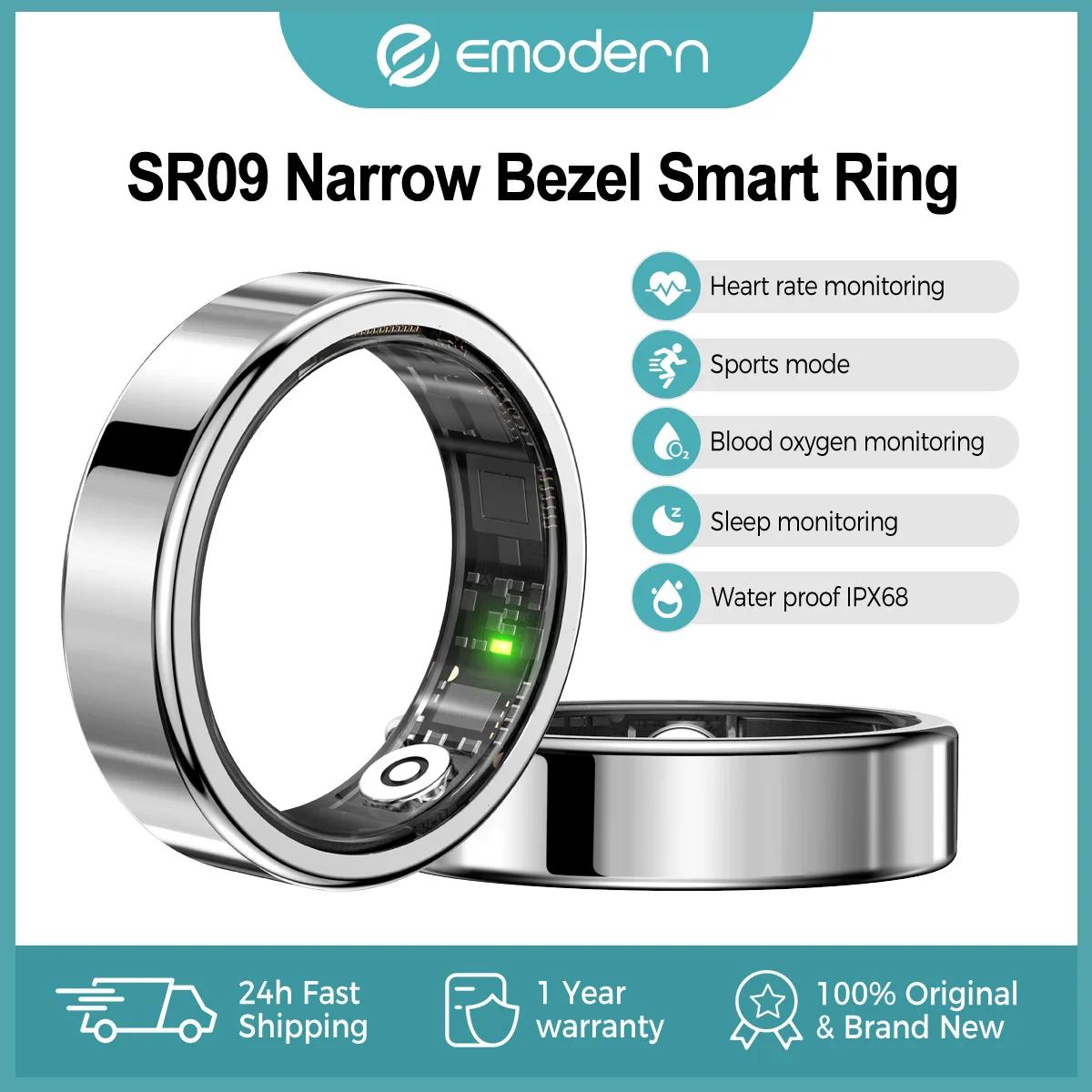 SR09 Smart Ring,Bluetooth 5.1,Fitness Tracker,Health and Sleep Monitor,5ATM & IP68 Waterproof,Multi-sport Mode,For Android IOS